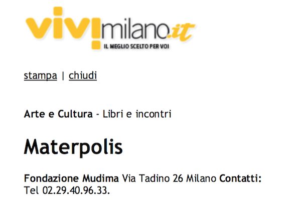 Vivi Milano – Materpolis alla Fondazione Mudima